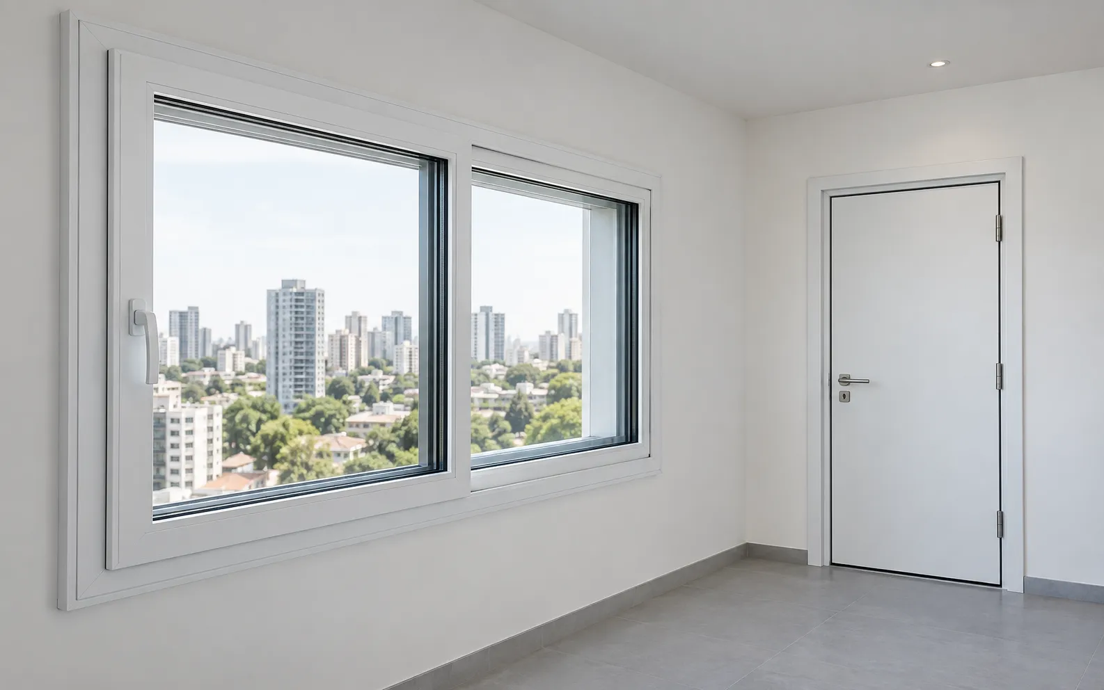 Exemplo de porta e janela acústicas em ambiente interno